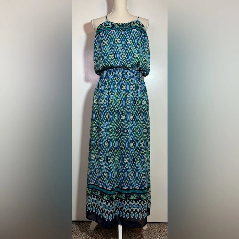 Enfocus Studio Maxi Sundress Women’s Size 14P Blue/Green - Picture 2 of 7